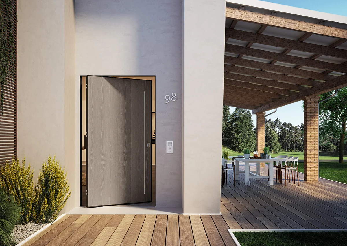 grande porte d'entree design en bois