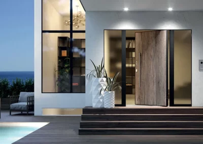 porte d'entrée en bois avec poignée design