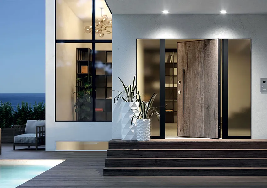 porte d'entrée en bois avec poignée design