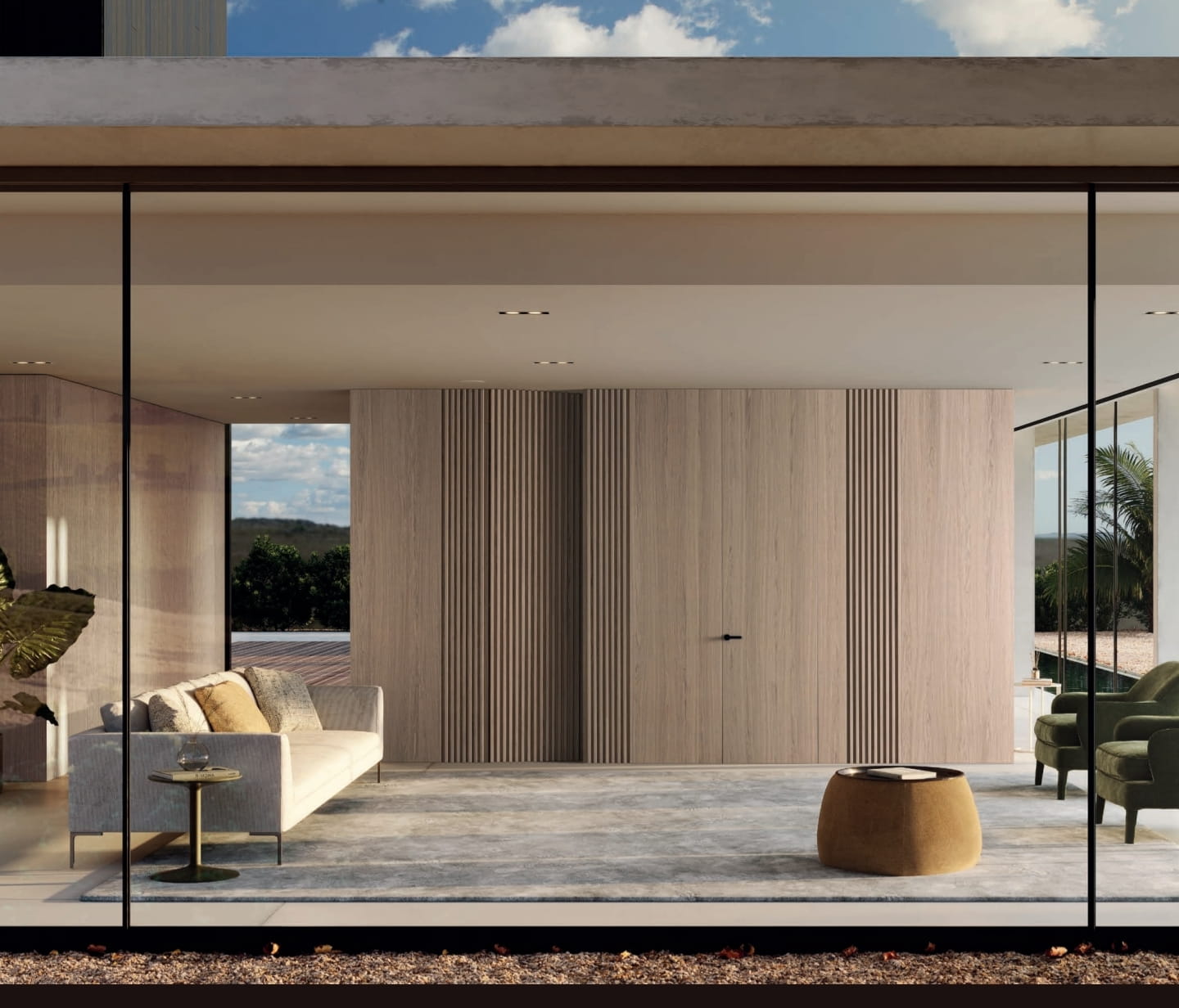 villa de luxe avec habillage mural bois